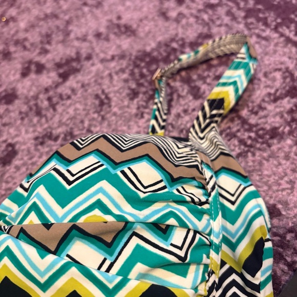 La Blanca Women's Zigzag Top NWT Green Yellow Black White Swim Tankini Ruched L - Picture 4 of 11
